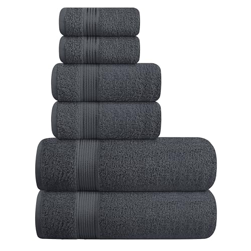 GLAMBURG Ultra-weiches 6er-Pack Baumwoll-Handtuch-Set, enthält 2 übergroße Badetücher 70 x 140 cm, 2 Handtücher 40 x 60 cm und 2 Waschbetten 30 x 30 cm, Holzkohle Grau GLAMBURG Ultra-weiches 6er-Pack Baumwoll-Handtuch-Set, enthält 2 übergroße Badetücher 70 x 140 cm, 2 Handtücher 40 x 60 cm und 2 Waschbetten 30 x 30 cm, Holzkohle Grau von GLAMBURG