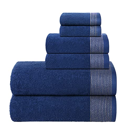 GLAMBURG Ultra-weiches 6er-Pack Baumwoll-Handtuch-Set, enthält 2 übergroße Badetücher 70 x 140 cm, 2 Handtücher 40 x 60 cm und 2 Waschbetten 30 x 30 cm, Marineblau von GLAMBURG