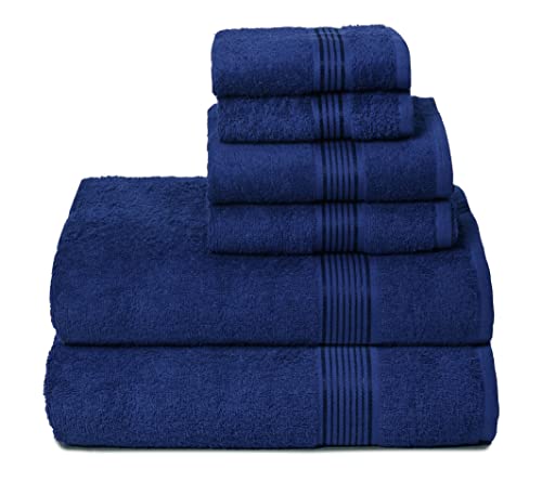 GLAMBURG Ultra-weiches 6er-Pack Baumwoll-Handtuch-Set, enthält 2 übergroße Badetücher 70 x 140 cm, 2 Handtücher 40 x 60 cm und 2 Waschbetten 30 x 30 cm, Marineblau von GLAMBURG