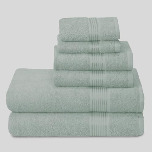 GLAMBURG Ultra-weiches 6er-Pack Baumwoll-Handtuch-Set, enthält 2 übergroße Badetücher 70 x 140 cm, 2 Handtücher 40 x 60 cm und 2 Waschbetten 30 x 30 cm, Meeresgrün von GLAMBURG