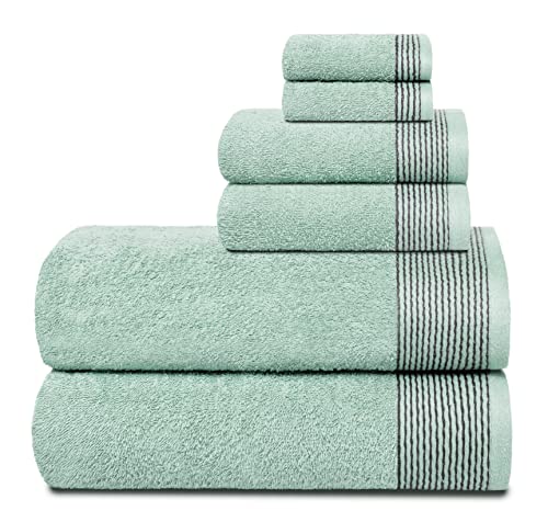 GLAMBURG Ultra-weiches 6er-Pack Baumwoll-Handtuch-Set, enthält 2 übergroße Badetücher 70 x 140 cm, 2 Handtücher 40 x 60 cm und 2 Waschbetten 30 x 30 cm, Meeresgrün von GLAMBURG