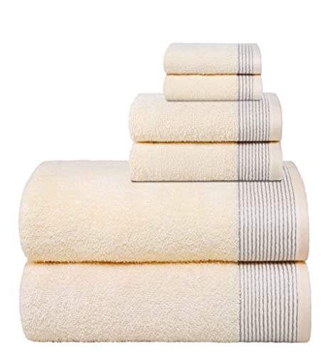 GLAMBURG Ultra-weiches 6er-Pack Baumwollhandtuch-Set, enthält 2 übergroße Badetücher 70 x 140 cm, 2 Handtücher 40 x 60 cm und 2 Waschküchen 30 x 30 cm, elfenbeinfarben von GLAMBURG