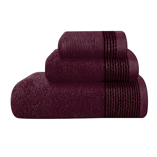 GLAMBURG Ultraweiches 3er-Pack Baumwollhandtuchset bestehend aus einem übergroßen Badetuch 70 x 140 cm, einem Handtuch 40 x 60 cm und einem Waschlappen 30 x 30 cm, Burgunderrot von GLAMBURG