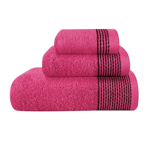 GLAMBURG Ultraweiches 3er-Pack Baumwollhandtuchset bestehend aus einem übergroßen Badetuch 70 x 140 cm, einem Handtuch 40 x 60 cm und einem Waschlappen 30 x 30 cm, Heiße Rosa von GLAMBURG