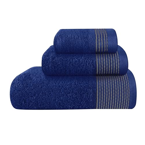 GLAMBURG Ultraweiches 3er-Pack Baumwollhandtuchset bestehend aus einem übergroßen Badetuch 70 x 140 cm, einem Handtuch 40 x 60 cm und einem Waschlappen 30 x 30 cm, Marineblau von GLAMBURG