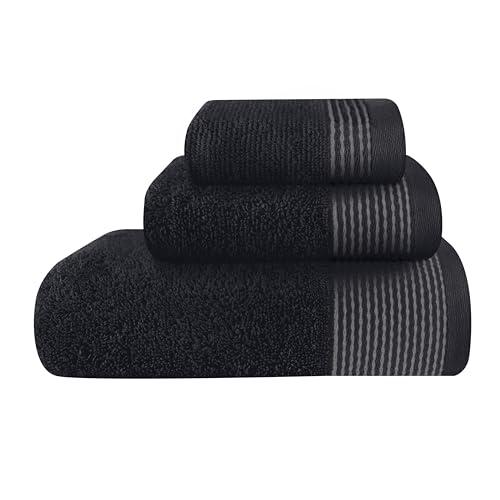 GLAMBURG Ultraweiches 3er-Pack Baumwollhandtuchset bestehend aus einem übergroßen Badetuch 70 x 140 cm, einem Handtuch 40 x 60 cm und einem Waschlappen 30 x 30 cm, Schwarz von GLAMBURG