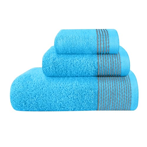 GLAMBURG Ultraweiches 3er-Pack Baumwollhandtuchset bestehend aus einem übergroßen Badetuch 70 x 140 cm, einem Handtuch 40 x 60 cm und einem Waschlappen 30 x 30 cm, Türkis Blau von GLAMBURG