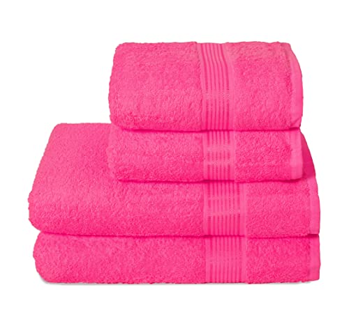 GLAMBURG Ultra Soft 4er-Pack Handtuch-Set, Baumwolle, enthält 2 übergroße Badetücher 70 x 140 cm, 2 Handtücher 50 x 90 cm, für den täglichen Gebrauch, kompakt und leicht — Heiße Rosa von GLAMBURG