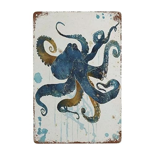Retro Metall-Blechschild - Oktopus Vintage Metall-Blechschild Retro Lustiges Blechschild für Wanddekoration 20,3 x 30,5 cm von GLAMOSIS