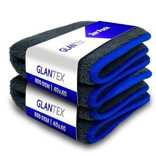 GLANTEX 2X Premium Mikrofasertücher 800 GSM, super lackschonend und saugstark - Mikrofaser Poliertuch, fusselfreies Mikrofasertuch für die Autopflege, Microfasertuch Auto polieren, 40cm x 40cm von GLANTEX