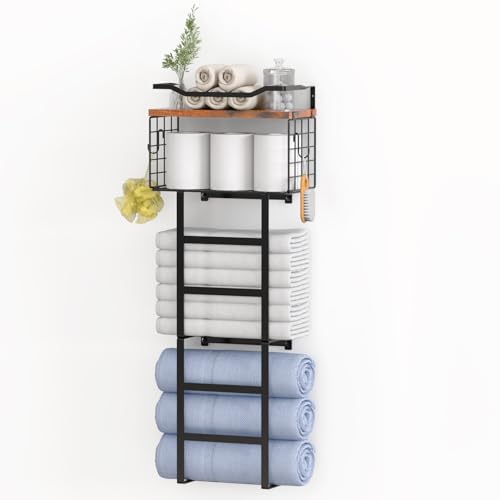 Towel Rail Wall Mounting - Stainless Steel Towel Rail, Wall Mounted with 2 Towel Hooks for Bathroom and Kitchen, Black, 86cm von GLARETEX