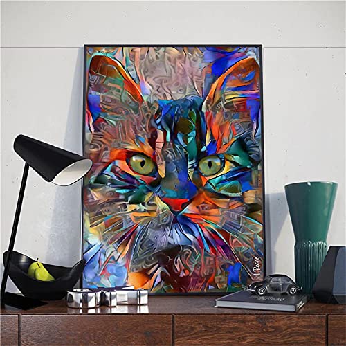 Abstrakte Farbe Niedlichen Tier Haustier Katze Kunst Poster Drucken Katze Graffiti Kunst Leinwand Malerei Wandkunst Bild Zimmer Wohnkultur Cuadros 40x60 Cm Rahmenlos von GLASA