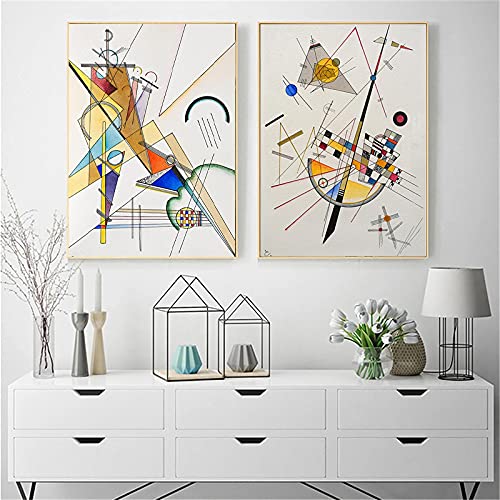 Abstrakte Geometrische Kunstwerke Von Wassily Kandinsky Leinwand GemäLde Poster Drucke Wandkunst Bilder Wohnzimmer Wohnkultur Cuadros 40x70cmx2（16x28”X2）Rahmenlos von GLASA
