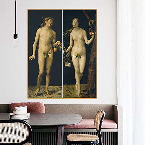 GLASA Leinwand Malerei Wandkunst Poster Abstrakte Vintage äSthetik Albrecht DüRer Adam Und Eva Western Art Home Decoration 50x150cmx2（20x60 X2） Rahmenlos von GLASA