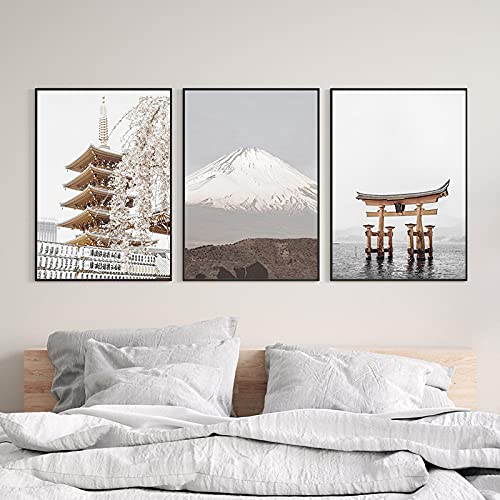 Japan Stadtansicht Reise Kunstdruck Japanischer Tempel Vulkan Fotografie Poster Moderne Wandbilder Leinwand Malerei Wohnkultur 40x70cmx3 (16x28"X3) Rahmenlos von GLASA