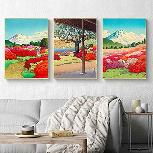 Japanische Blumen Mount Kawase Hasui Poster Und Druck Vintage Leinwand Malerei Nordic Wandkunst Bilder FüR Wohnzimmer-40x60cmx3 Rahmenlos von GLASA