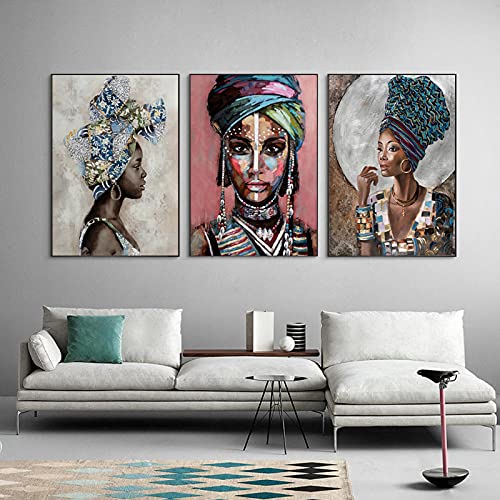 Leinwand Malerei Afrikanische Schwarze Frau Graffiti Kunst Poster Und Drucke Zusammenfassung An Der Wand Kunst Bilder FüR Wohnzimmer Home Decor-50x70cmx3 Rahmenlos von GLASA