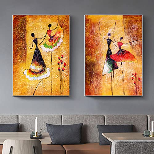 Moderne Abstrakte Afrika Ballett TäNzerin MäDchen Leinwand Malerei Poster Und Druck Wandkunst Bilder FüR Wohnzimmer Dekoration-60x90cmx2 Rahmenlos von GLASA