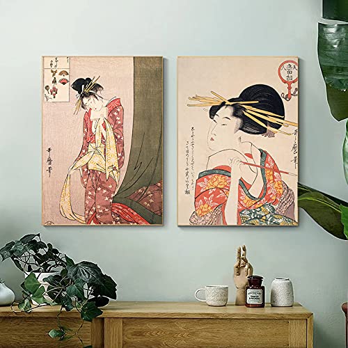 Vintage Oriental Art Geisha Japanese Tsuchiya Malerei Nordic Poster Druck Wandkunst Ästhetisches Bild Wohnkultur Cuadros 30x50cmx2 (12x20 "x2) Rahmenlos von GLASA