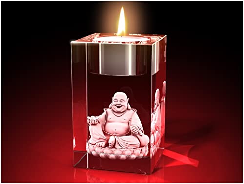 GLASFOTO.COM, Buddha – Teelichthalter 50 x 80 x 50 mm Kristallglas 3D Innengravur in Premiumqualität von GLASFOTO.COM 3 DIMENSIONEN IM GLAS