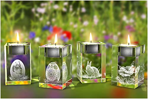 GLASFOTO.COM, Ostern Teelichter, 50 x 80 x 50 mm, Kristallglas 3D Innengravur in Premiumqualität (Freie Auswahl - 4er Osterset) von GLASFOTO.COM 3 DIMENSIONEN IM GLAS