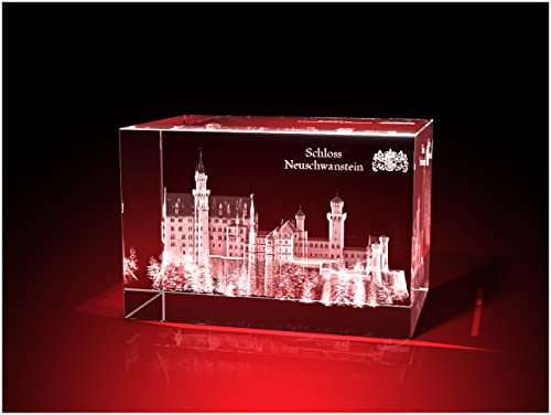 GLASFOTO.COM, Schloss Neuschwanstein - Quader 120 x 80 x 80 mm, Kristallglas 3D Innengravur in Premiumqualität von GLASFOTO.COM 3 DIMENSIONEN IM GLAS