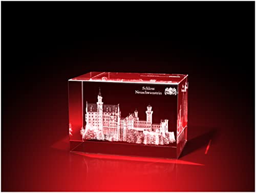 GLASFOTO.COM, Schloss Neuschwanstein - Quader 60 x 40 x 40 mm, Kristallglas 3D Innengravur in Premiumqualität von GLASFOTO.COM 3 DIMENSIONEN IM GLAS