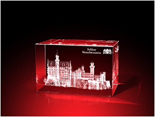 GLASFOTO.COM, Schloss Neuschwanstein - Quader 80 x 50 x 50 mm, Kristallglas 3D Innengravur in Premiumqualität von GLASFOTO.COM 3 DIMENSIONEN IM GLAS