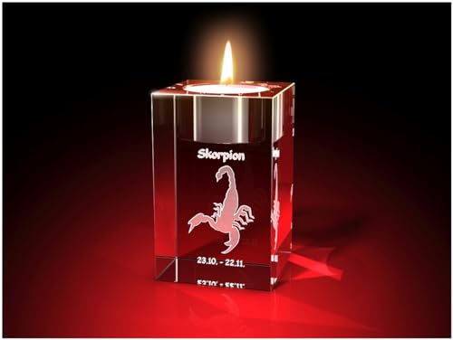 GLASFOTO.COM, Sternzeichen Skorpion - Teelichthalter (50 x 80 x 50), Kristallglas Innengravur in Premiumqualität von GLASFOTO.COM 3 DIMENSIONEN IM GLAS