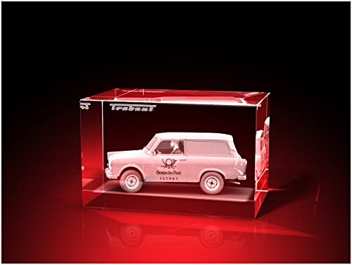 GLASFOTO.COM, Trabant 601 S - Lieferwagen (KT) - Quader 80 x 50 x 50 mm, Kristallglas 3D Innengravur in Premiumqualität von GLASFOTO.COM 3 DIMENSIONEN IM GLAS