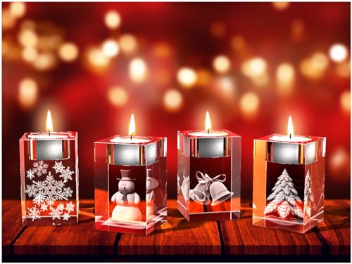 GLASFOTO.COM, Weihnachten Teelichthalter, 50 x 80 x 50 mm, Kristallglas 3D Innengravur in Premiumqualität (50 x 80 x 50 mm Adventsteelichtset 2) von GLASFOTO.COM 3 DIMENSIONEN IM GLAS