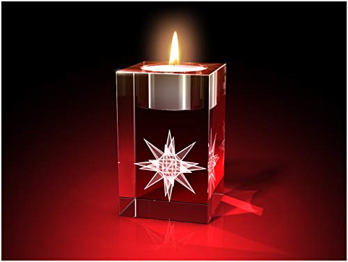 GLASFOTO.COM, Weihnachten Teelichthalter, 50 x 80 x 50 mm, Kristallglas 3D Innengravur in Premiumqualität (50 x 80 x 50 mm Stern Teelicht) von GLASFOTO.COM 3 DIMENSIONEN IM GLAS
