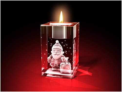 GLASFOTO.COM, Weihnachten Teelichthalter, 50 x 80 x 50 mm, Kristallglas 3D Innengravur in Premiumqualität (50 x 80 x 50 mm Weihnachtsmann Teelicht) von GLASFOTO.COM 3 DIMENSIONEN IM GLAS