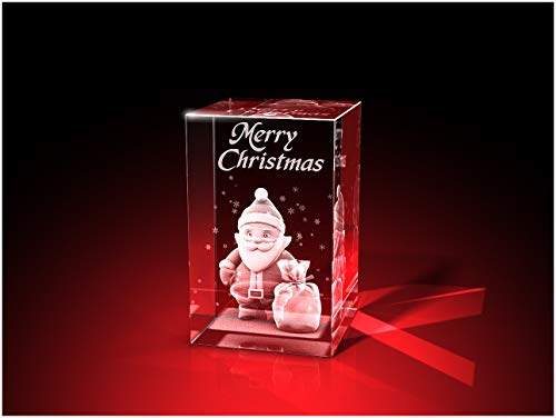 GLASFOTO.COM, Weihnachts Quader, 50 x 80 x 50 mm, Kristallglas 3D Innengravur in Premiumqualität (50 x 80 x 50 mm Weihnachtsmann - Quader) von GLASFOTO.COM 3 DIMENSIONEN IM GLAS