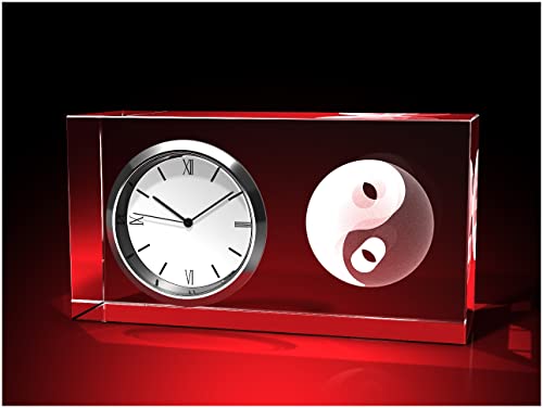 GLASFOTO.COM, Yin-Yang 3D-Kugel - Uhr, Glas eckig 95 x 50 x 35 mm, Kristallglas 3D Innengravur in Premiumqualität von GLASFOTO.COM 3 DIMENSIONEN IM GLAS