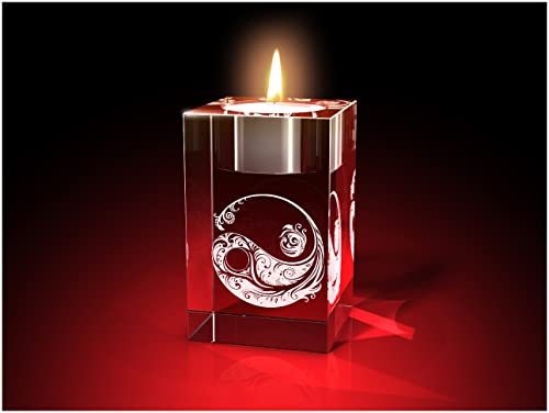 GLASFOTO.COM, Yin-Yang - Ornament – Teelichthalter 50 x 80 x 50 mm, Kristallglas 3D Innengravur in Premiumqualität von GLASFOTO.COM 3 DIMENSIONEN IM GLAS