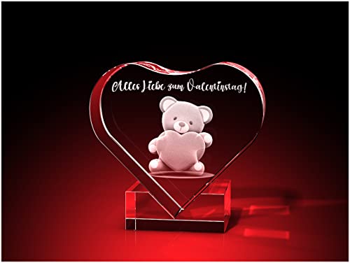 GLASFOTO.COM Bärchen mit Herz + Alles Liebe in 3D als Herz mit Halter – Kristallglas mit Innengravur als Geschenk 58 x 58 x 30 in Premiumqualität von GLASFOTO.COM 3 DIMENSIONEN IM GLAS