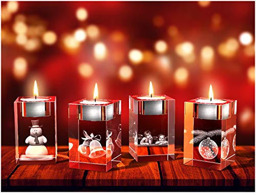 GLASFOTO.COM, Weihnachten Teelichthalter, 50 x 80 x 50 mm, Kristallglas 3D Innengravur in Premiumqualität (50 x 80 x 50 mm Adventsteelichtset 1) von GLASFOTO.COM 3 DIMENSIONEN IM GLAS