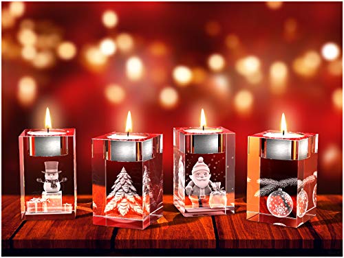 GLASFOTO.COM, Weihnachten Teelichthalter, 50 x 80 x 50 mm, Kristallglas 3D Innengravur in Premiumqualität (50 x 80 x 50 mm Adventsteelichtset 6) von GLASFOTO.COM 3 DIMENSIONEN IM GLAS