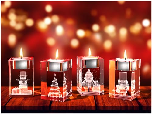GLASFOTO.COM, Weihnachten Teelichthalter, 50 x 80 x 50 mm, Kristallglas 3D Innengravur in Premiumqualität (50 x 80 x 50 mm Adventsteelichtset 7) von GLASFOTO.COM 3 DIMENSIONEN IM GLAS