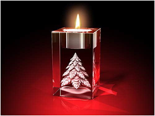 GLASFOTO.COM, Weihnachten Teelichthalter, 50 x 80 x 50 mm, Kristallglas 3D Innengravur in Premiumqualität (50 x 80 x 50 mm Tannenbaum Teelicht) von GLASFOTO.COM 3 DIMENSIONEN IM GLAS