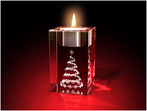 GLASFOTO.COM, Weihnachten Teelichthalter, 50 x 80 x 50 mm, Kristallglas 3D Innengravur in Premiumqualität (50 x 80 x 50 mm Weihnachtsbaum Teelicht) von GLASFOTO.COM 3 DIMENSIONEN IM GLAS