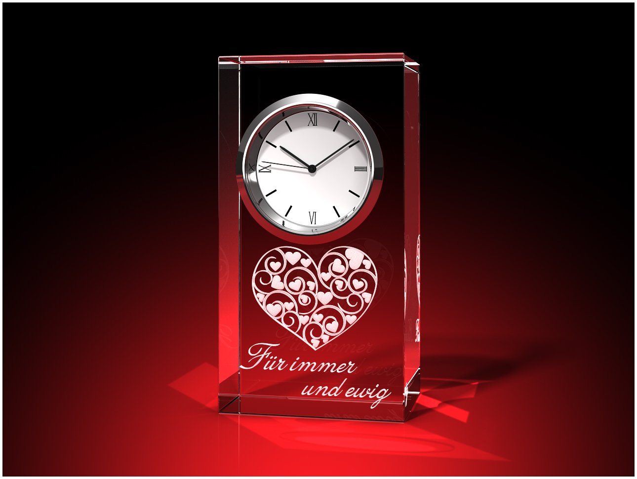 GLASFOTO.COM Bild mit Uhr 'Herzen - Für immer und ewig' aus Kristallglas, Herzen - Für immer und ewig, einzigartiges Geschenk aus Liebe von GLASFOTO.COM