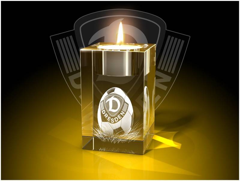 GLASFOTO.COM Dekofigur Dynamo Dresden - Teelichthalter – Fanartikel – 3D Innengravur (1 Stück), Dekofigur Geburtstagsgeschenk von GLASFOTO.COM