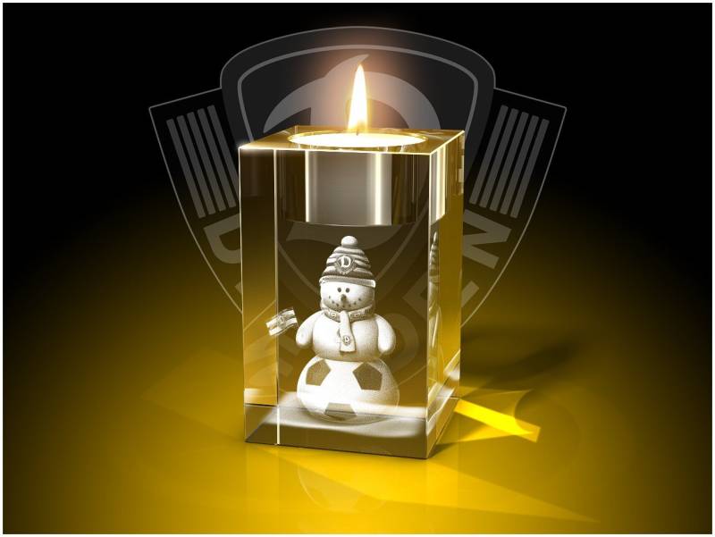GLASFOTO.COM Dekofigur Dynamo Dresden - Teelichthalter – Fanartikel – 3D Innengravur (1 Stück), Dekofigur Geburtstagsgeschenk von GLASFOTO.COM