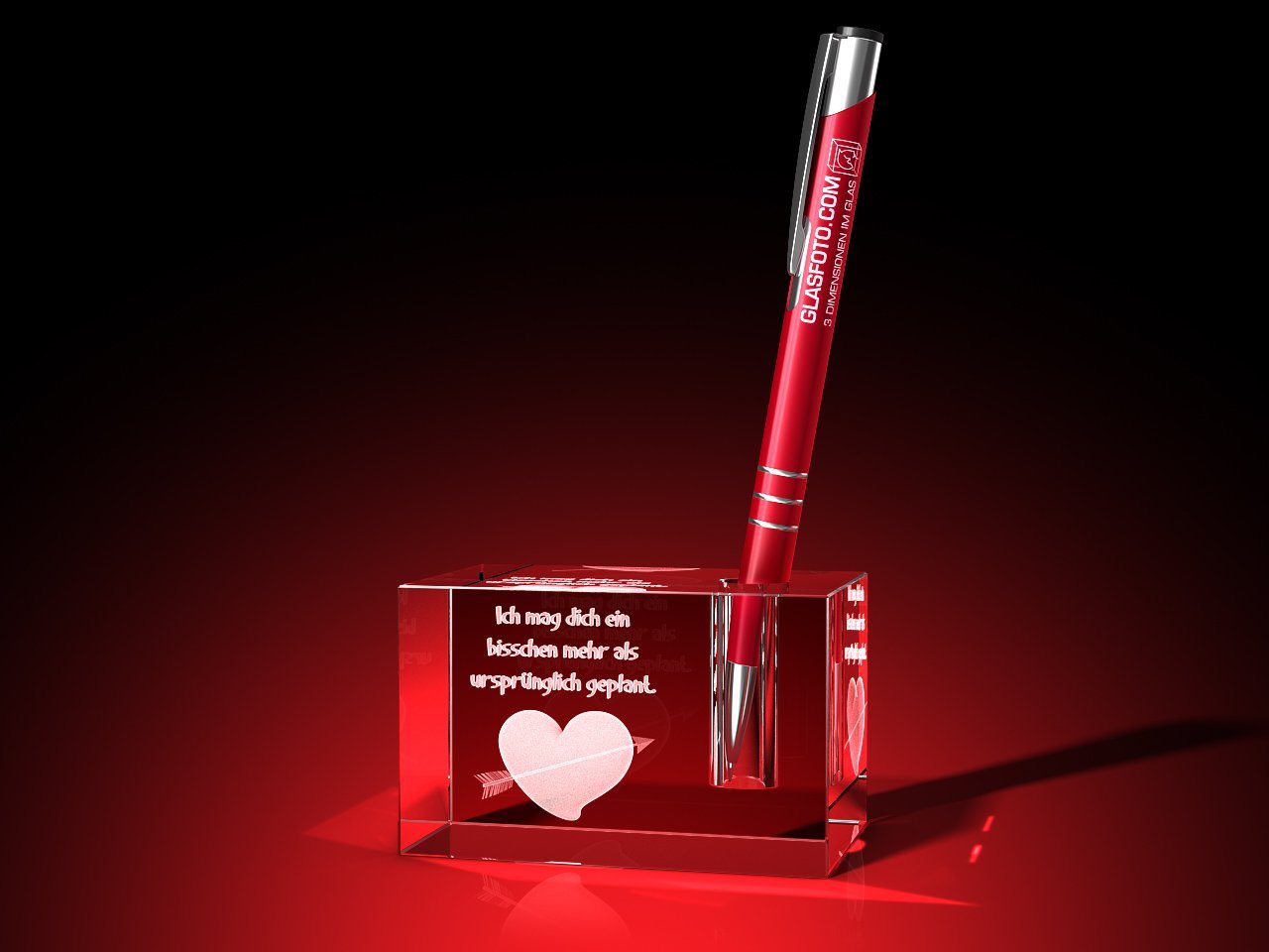 GLASFOTO.COM Dekofigur Stifthalter mit Herz + Ich mag dich Valentinstag von GLASFOTO.COM