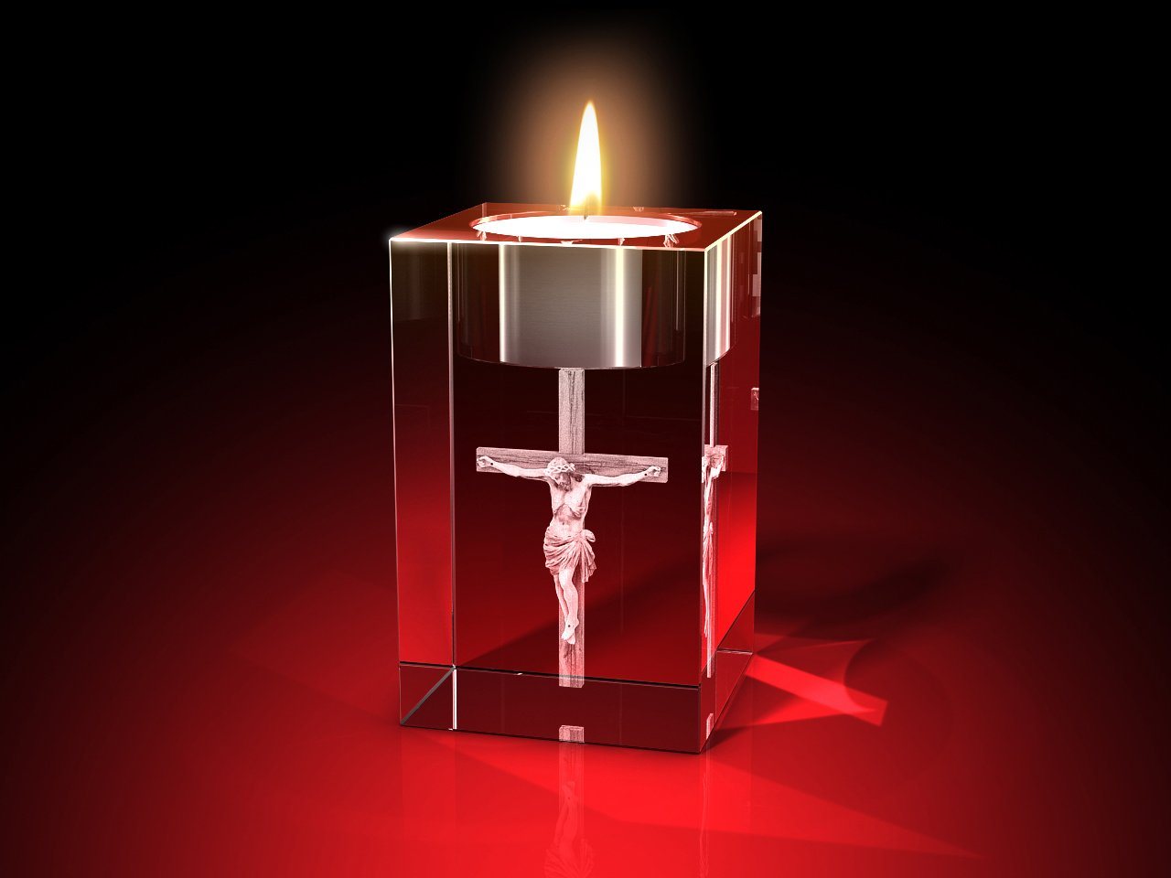 GLASFOTO.COM Teelichthalter Christus am Kreuz - Teelicht von GLASFOTO.COM