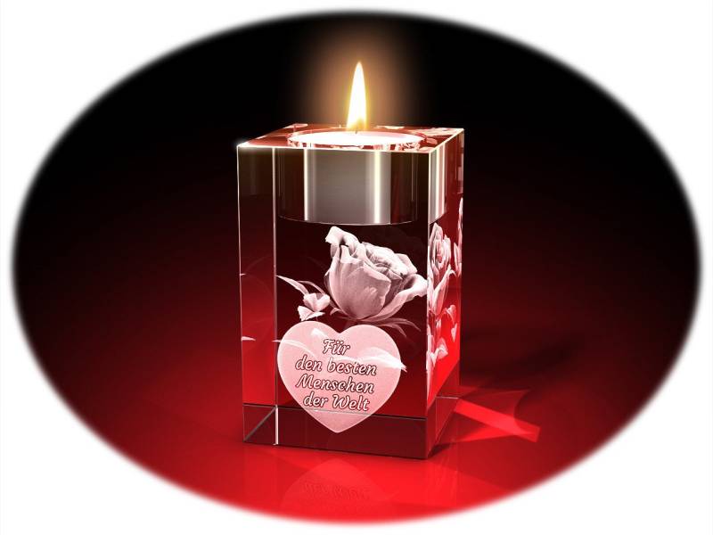 GLASFOTO.COM Teelichthalter Muttertag, Rose + Für den besten Menschen der Welt von GLASFOTO.COM