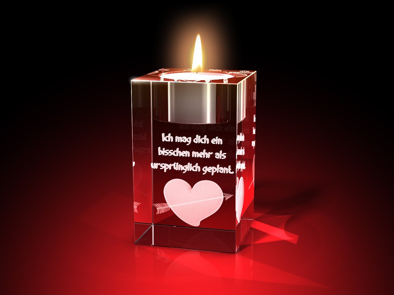 GLASFOTO.COM Teelichthalter Teelicht mit Herz + Ich mag dich Valentinstag von GLASFOTO.COM