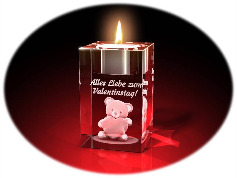 GLASFOTO.COM Teelichthalter Valentinstag, Bärchen mit Herz + Alles Liebe von GLASFOTO.COM